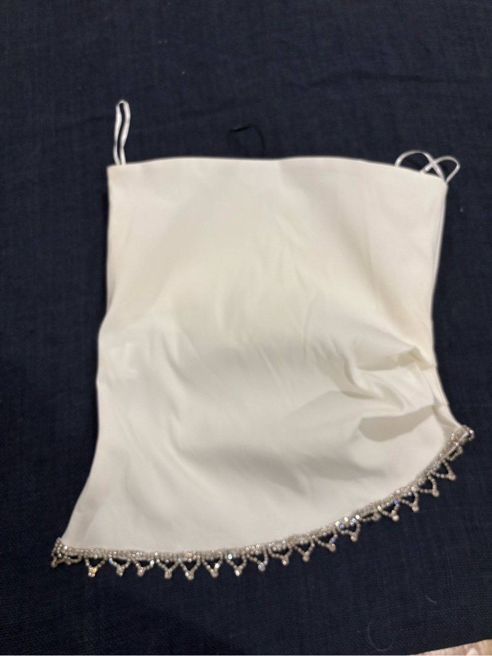 Zara Ivory Bandeau Top with Beaded Hem